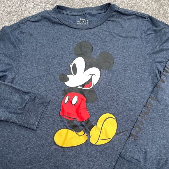 Disney Mickey Mouse Graphic T-Shirt Men Large Blue Long Sleeve Casual Tee - Picture 3 of 10